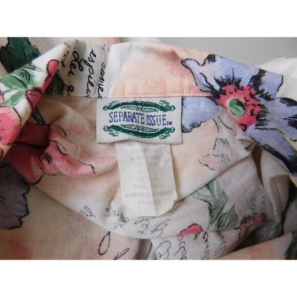 Woman Shirt Small Short Sleeve White Pink Green Flowers Vintage Separate Issue - Picture 5 of 6